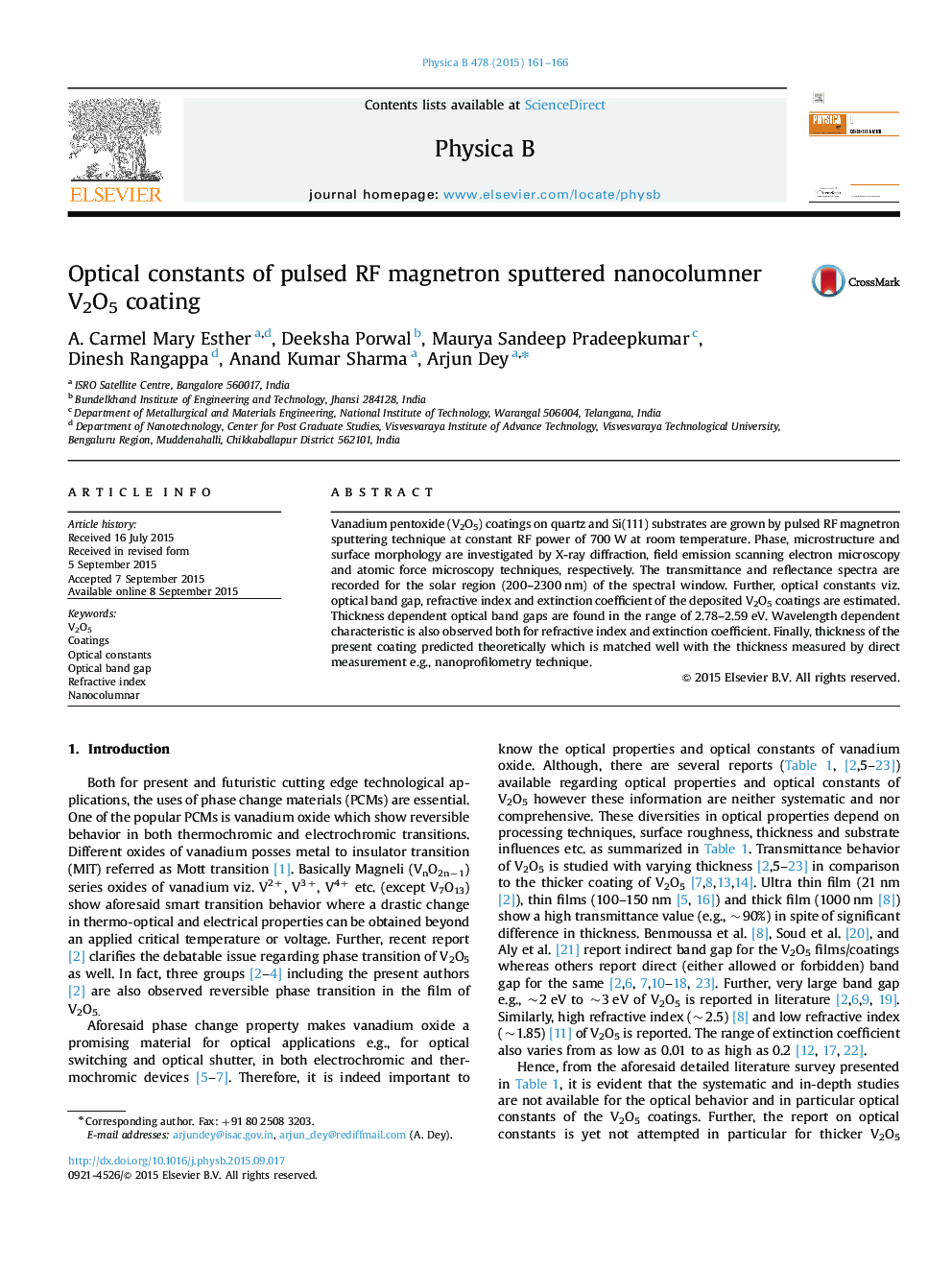 Optical constants of pulsed RF magnetron sputtered nanocolumner V2O5 coating