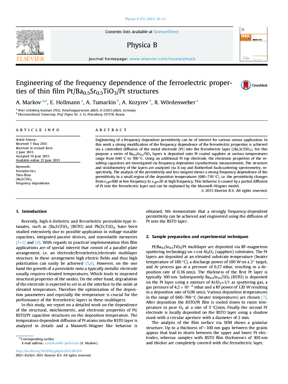 Engineering of the frequency dependence of the ferroelectric properties of thin film Pt/Ba0.5Sr0.5TiO3/Pt structures