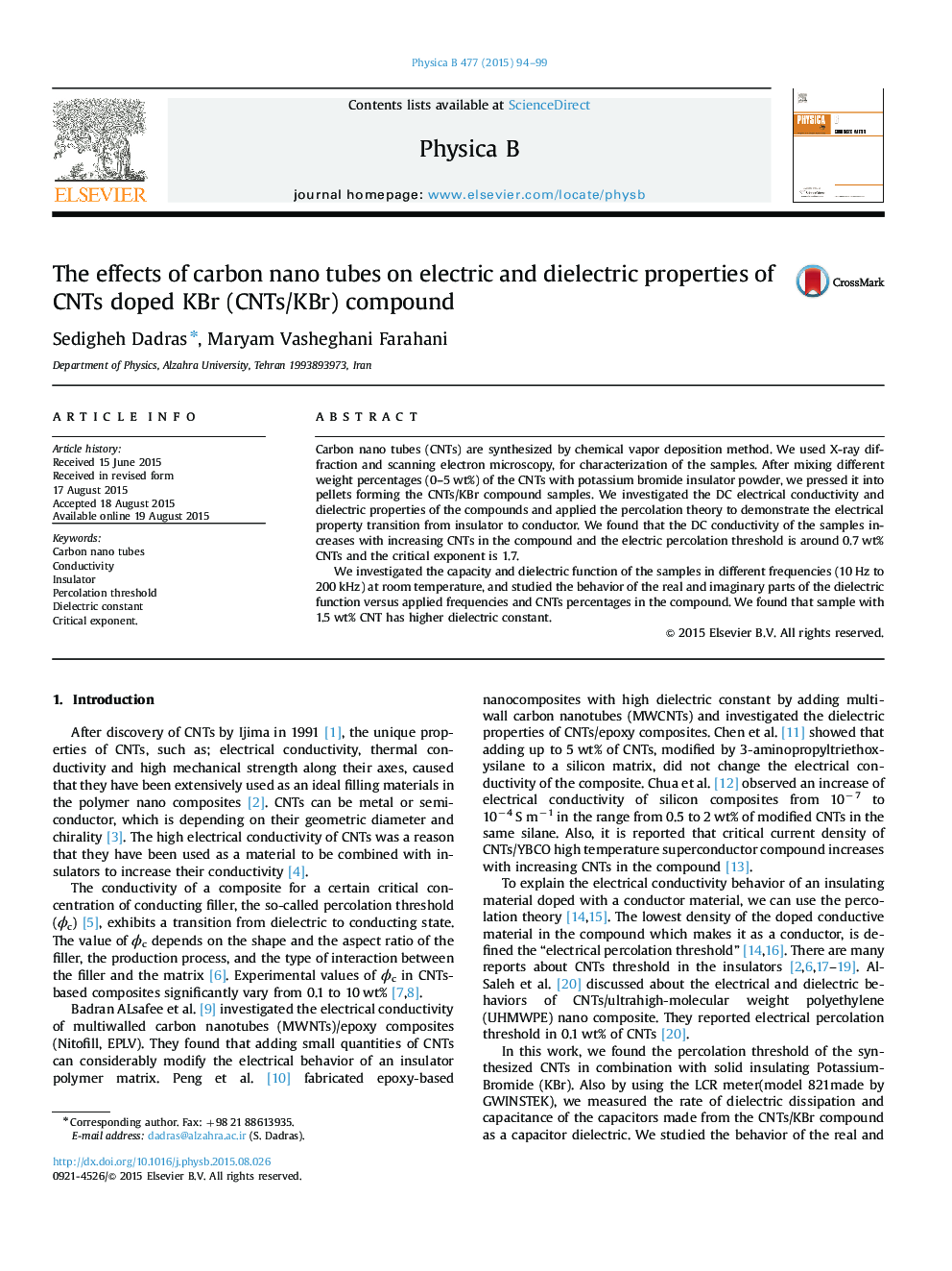 The effects of carbon nano tubes on electric and dielectric properties of CNTs doped KBr (CNTs/KBr) compound