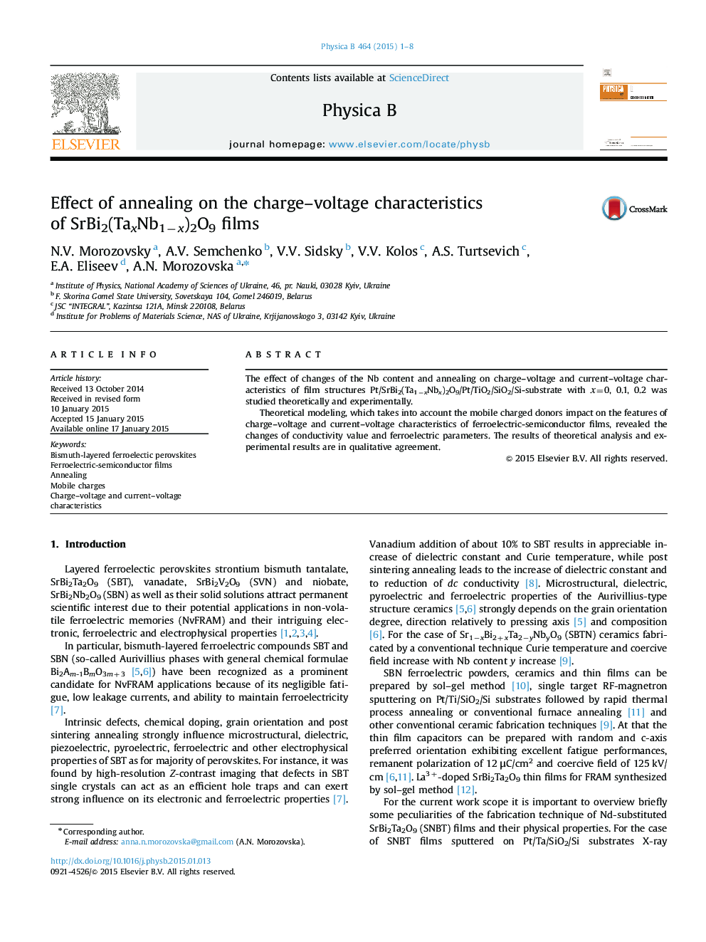 Effect of annealing on the charge–voltage characteristics of SrBi2(TaxNb1−x)2O9 films