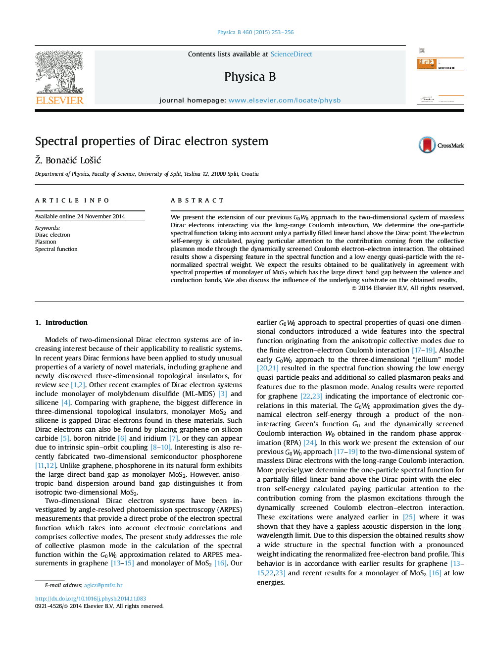 Spectral properties of Dirac electron system