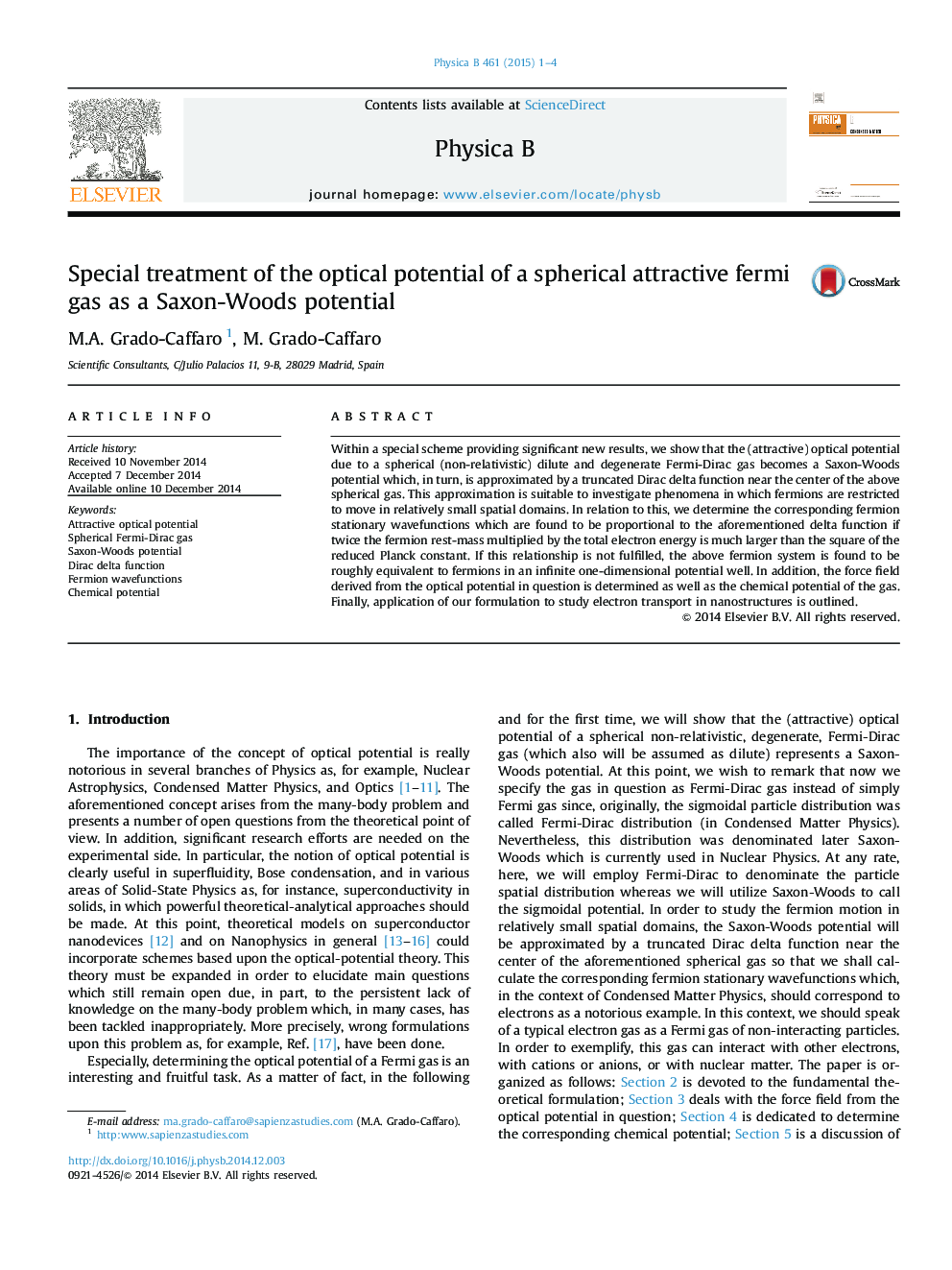 Special treatment of the optical potential of a spherical attractive fermi gas as a Saxon-Woods potential