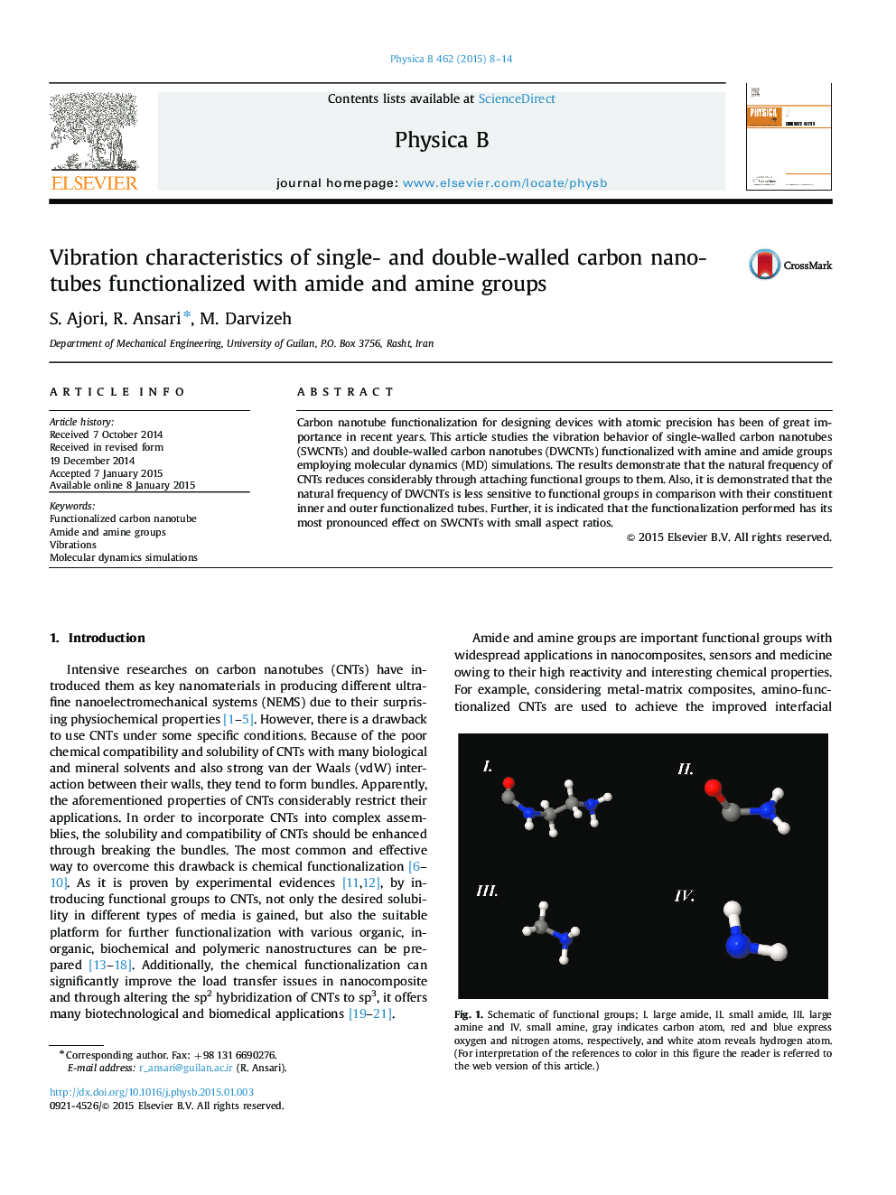 Vibration characteristics of single- and double-walled carbon nanotubes functionalized with amide and amine groups