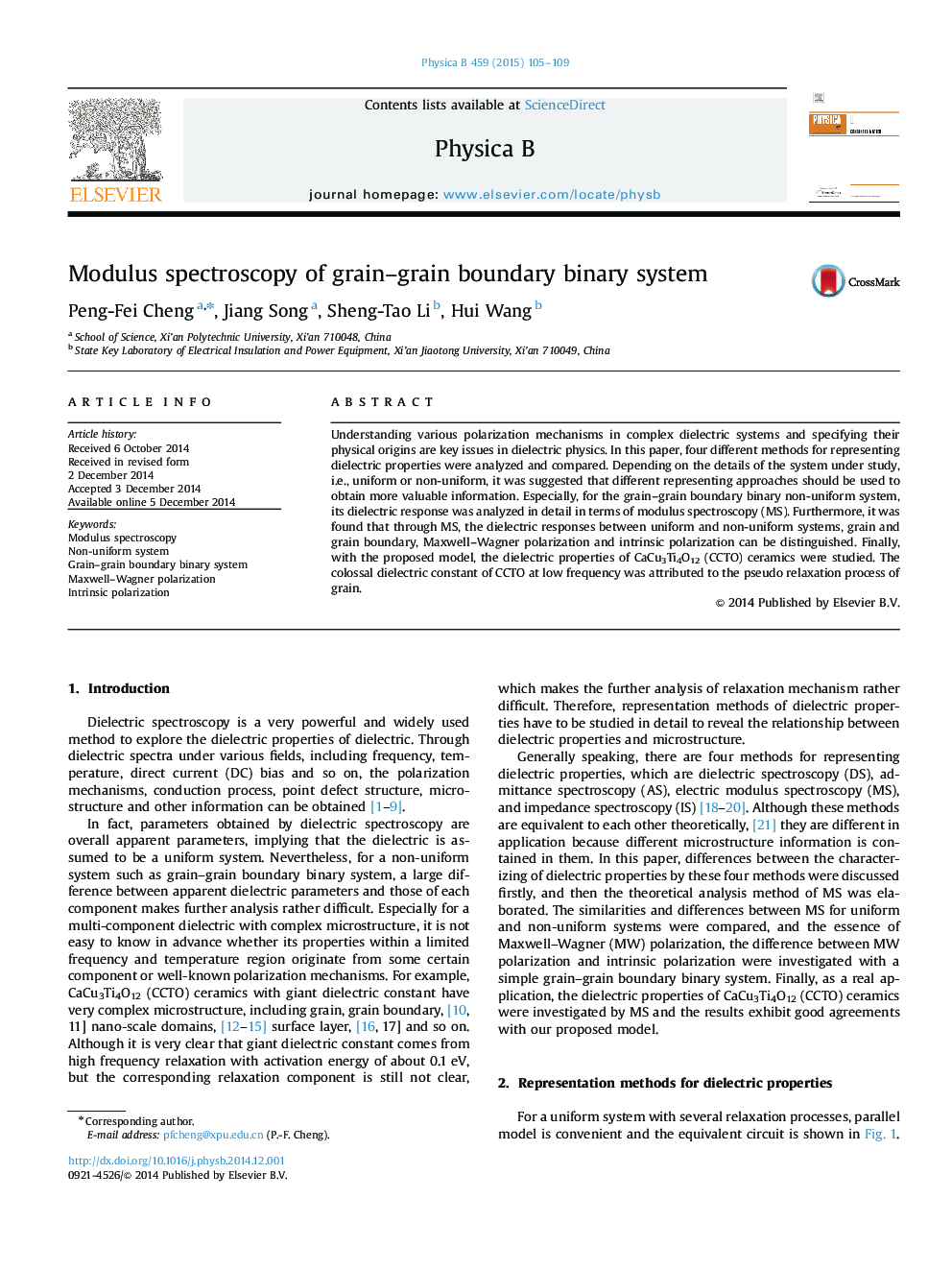 Modulus spectroscopy of grain–grain boundary binary system