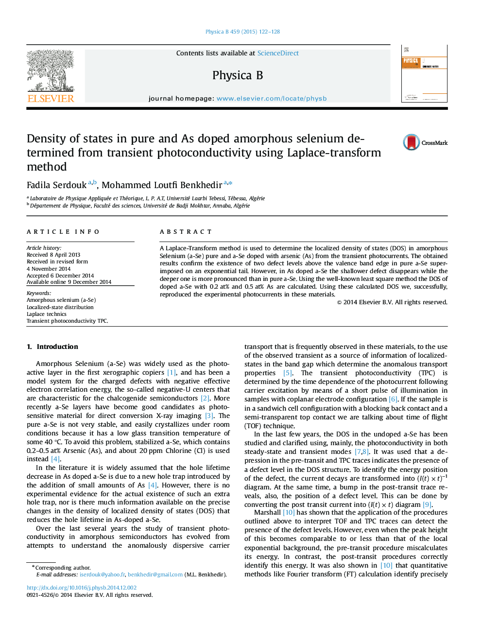 Density of states in pure and As doped amorphous selenium determined from transient photoconductivity using Laplace-transform method