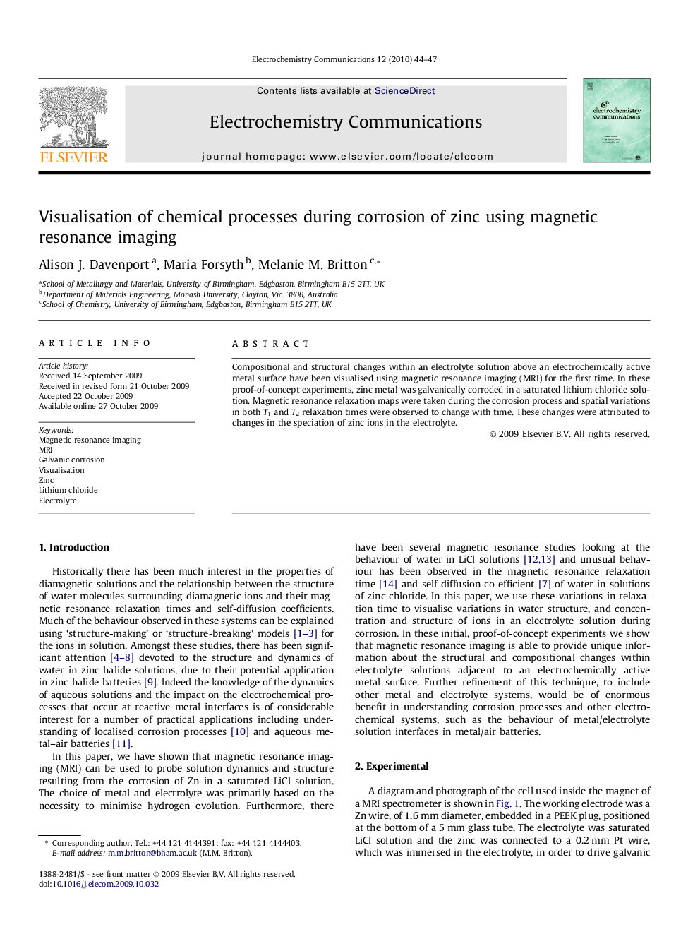 Visualisation of chemical processes during corrosion of zinc using magnetic resonance imaging