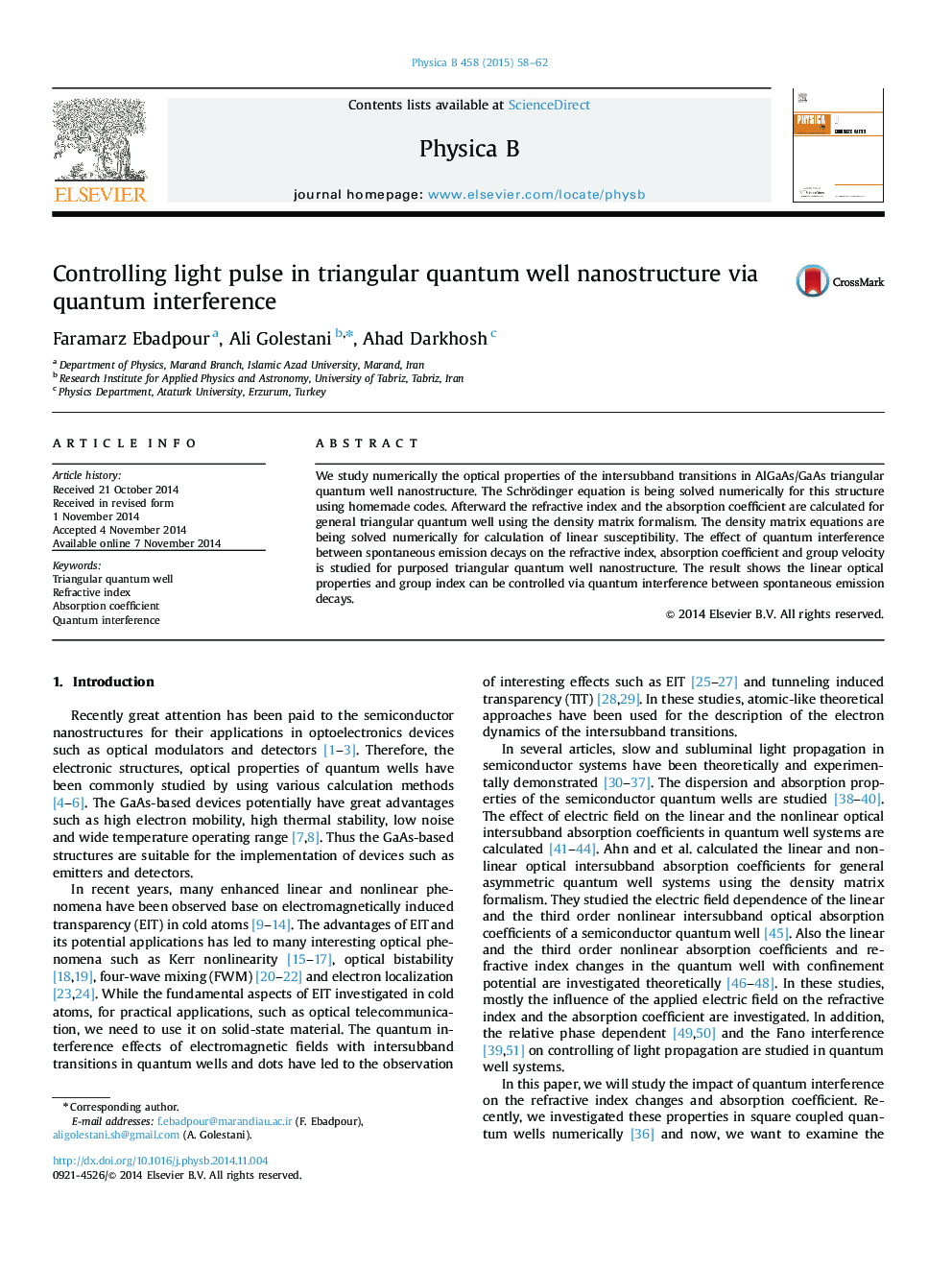 Controlling light pulse in triangular quantum well nanostructure via quantum interference