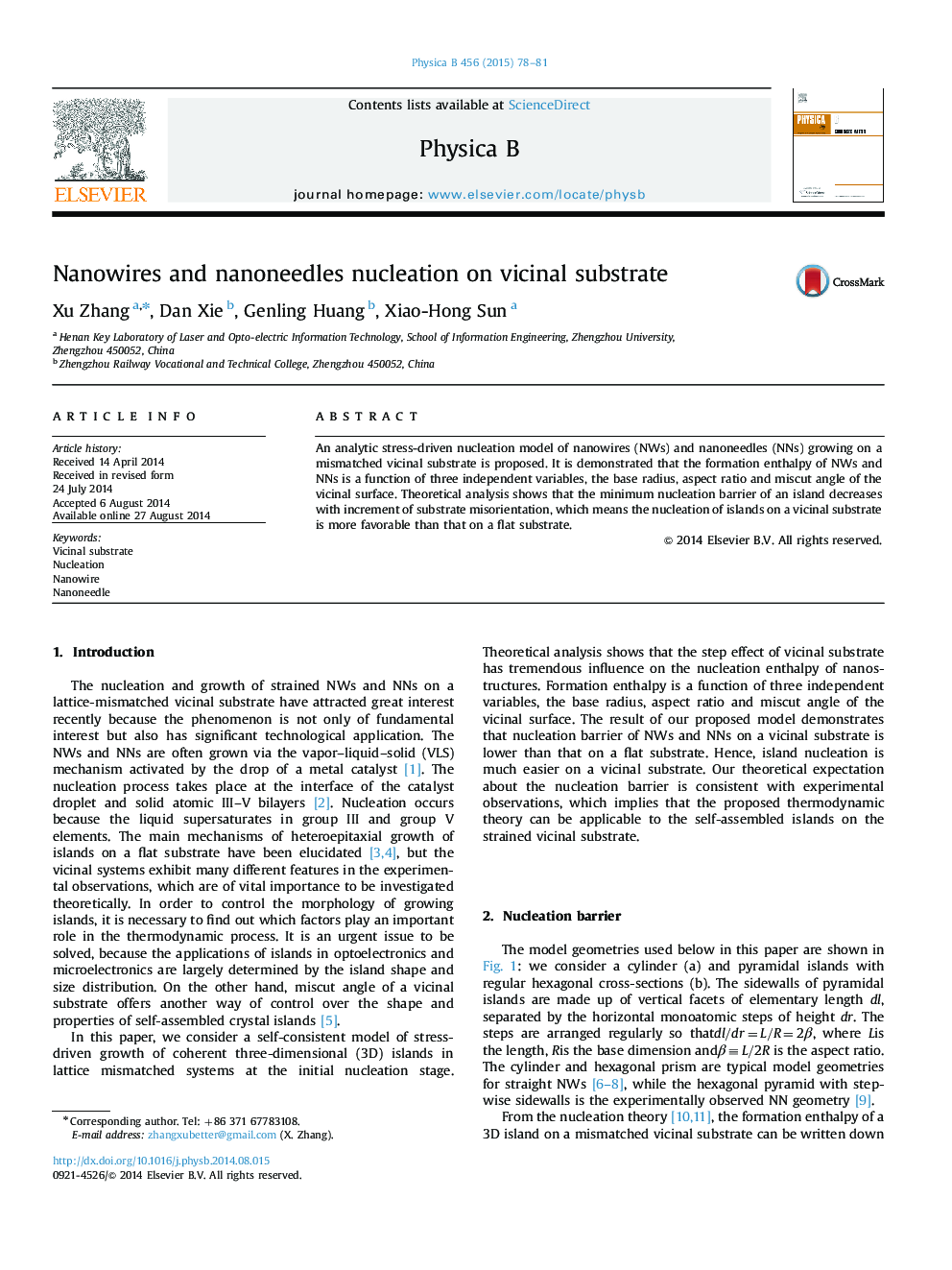 Nanowires and nanoneedles nucleation on vicinal substrate