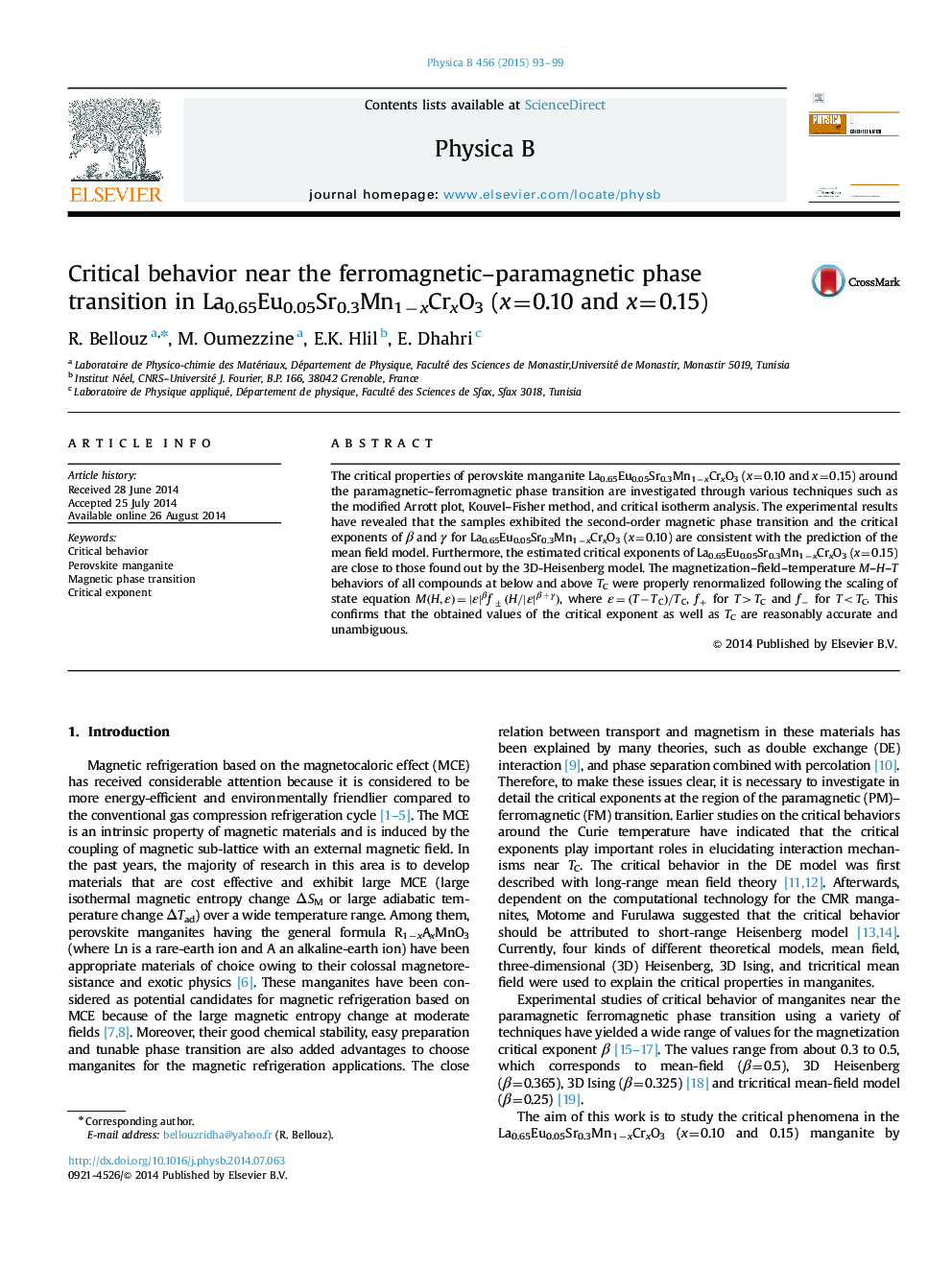 Critical behavior near the ferromagnetic–paramagnetic phase transition in La0.65Eu0.05Sr0.3Mn1−xCrxO3 (x=0.10 and x=0.15)