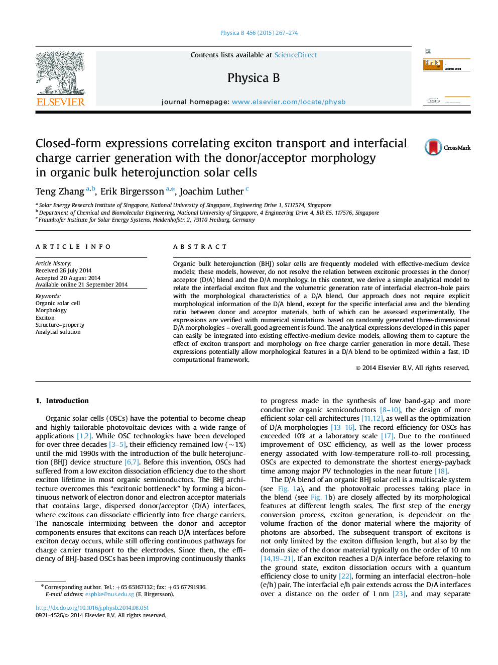 Closed-form expressions correlating exciton transport and interfacial charge carrier generation with the donor/acceptor morphology in organic bulk heterojunction solar cells