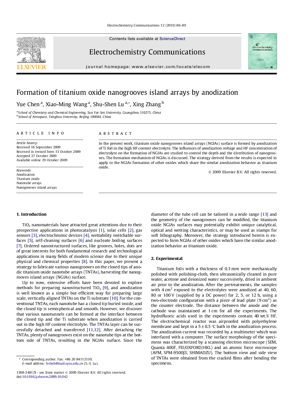 Formation of titanium oxide nanogrooves island arrays by anodization