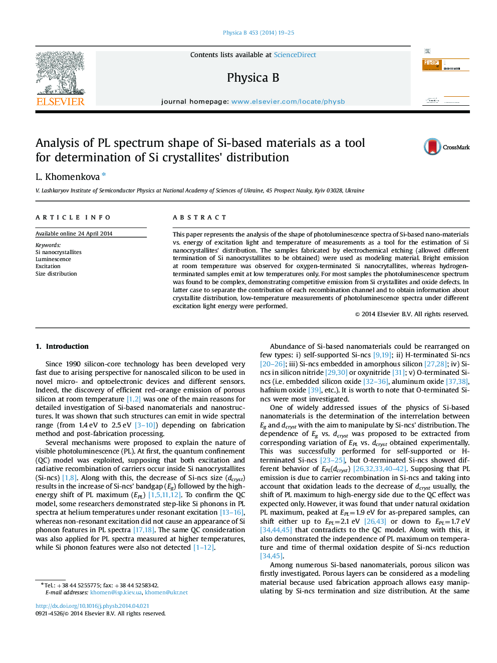 Analysis of PL spectrum shape of Si-based materials as a tool for determination of Si crystallites׳ distribution