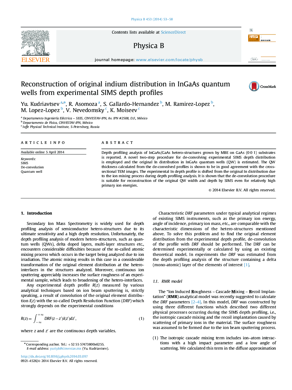 Reconstruction of original indium distribution in InGaAs quantum wells from experimental SIMS depth profiles