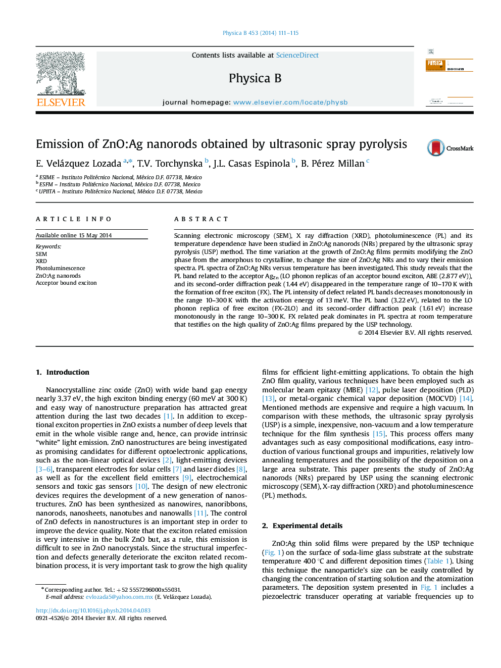 Emission of ZnO:Ag nanorods obtained by ultrasonic spray pyrolysis