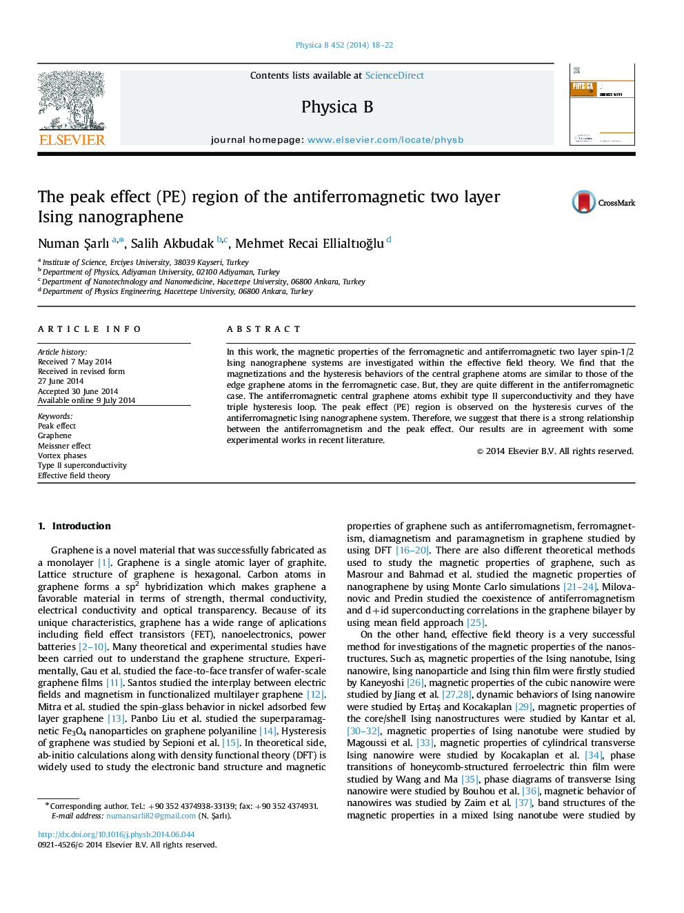 The peak effect (PE) region of the antiferromagnetic two layer Ising nanographene