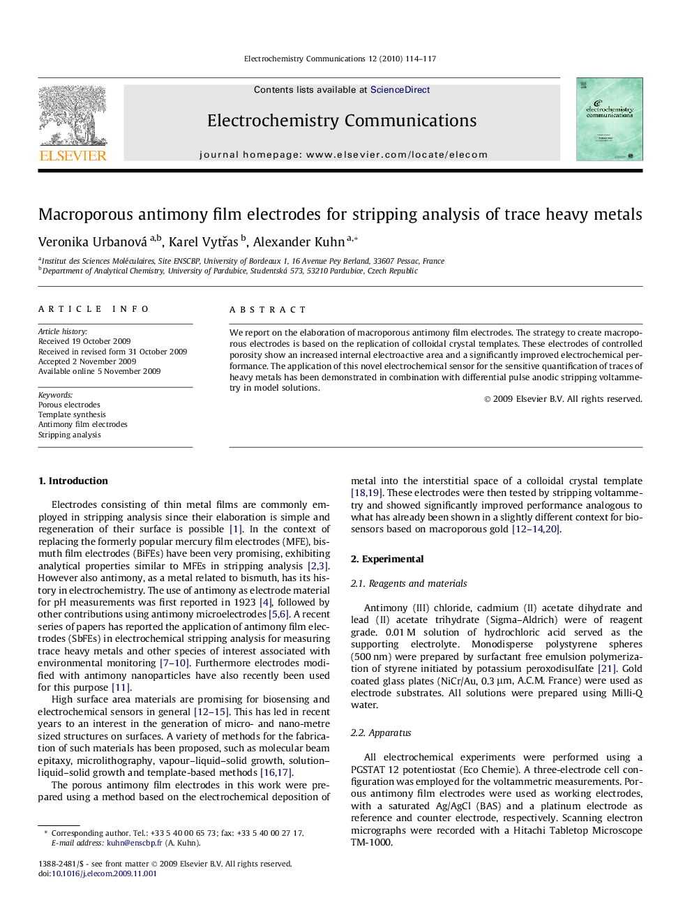 Macroporous antimony film electrodes for stripping analysis of trace heavy metals