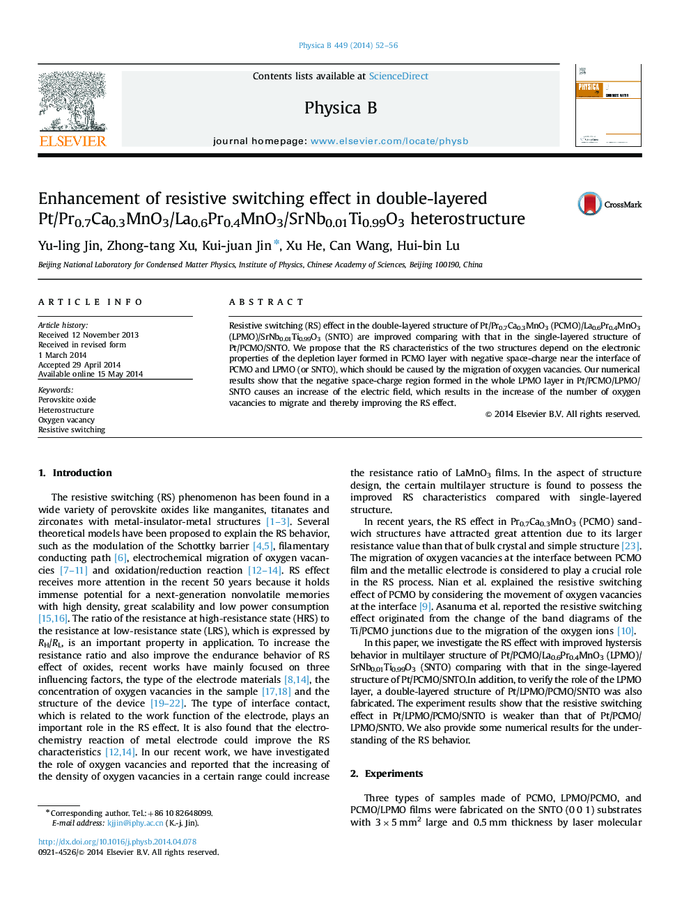 Enhancement of resistive switching effect in double-layered Pt/Pr0.7Ca0.3MnO3/La0.6Pr0.4MnO3/SrNb0.01Ti0.99O3 heterostructure