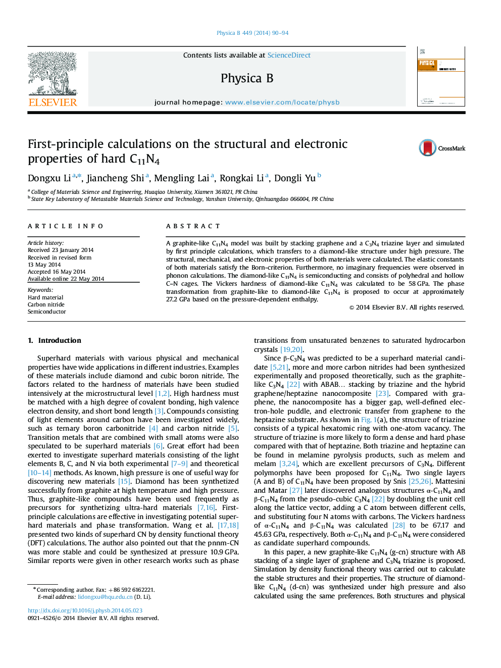 First-principle calculations on the structural and electronic properties of hard C11N4