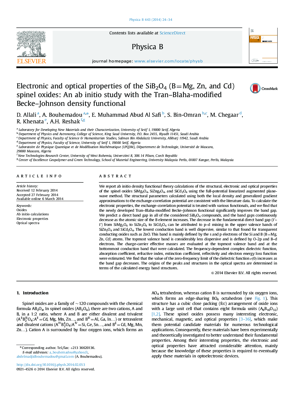 Electronic and optical properties of the SiB2O4 (B=Mg, Zn, and Cd) spinel oxides: An ab initio study with the Tran–Blaha-modified Becke–Johnson density functional