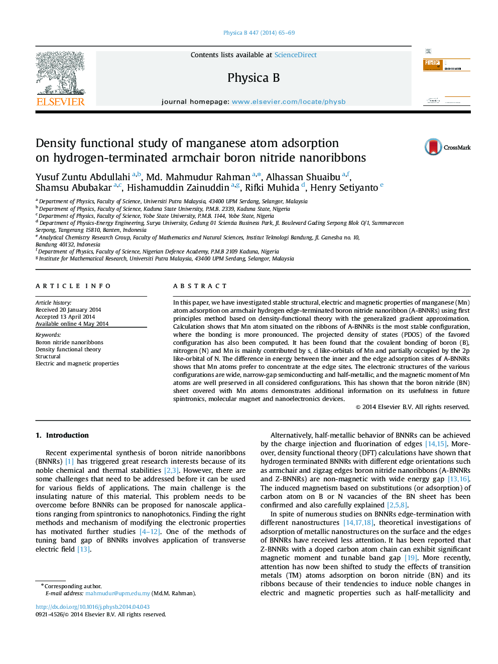 Density functional study of manganese atom adsorption on hydrogen-terminated armchair boron nitride nanoribbons