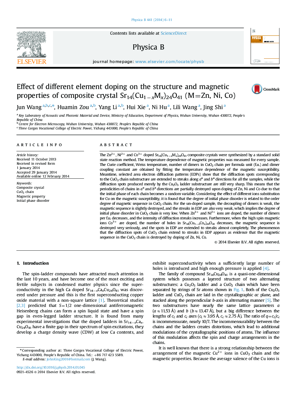 Effect of different element doping on the structure and magnetic properties of composite crystal Sr14(Cu1−xMx)24O41 (M=Zn, Ni, Co)