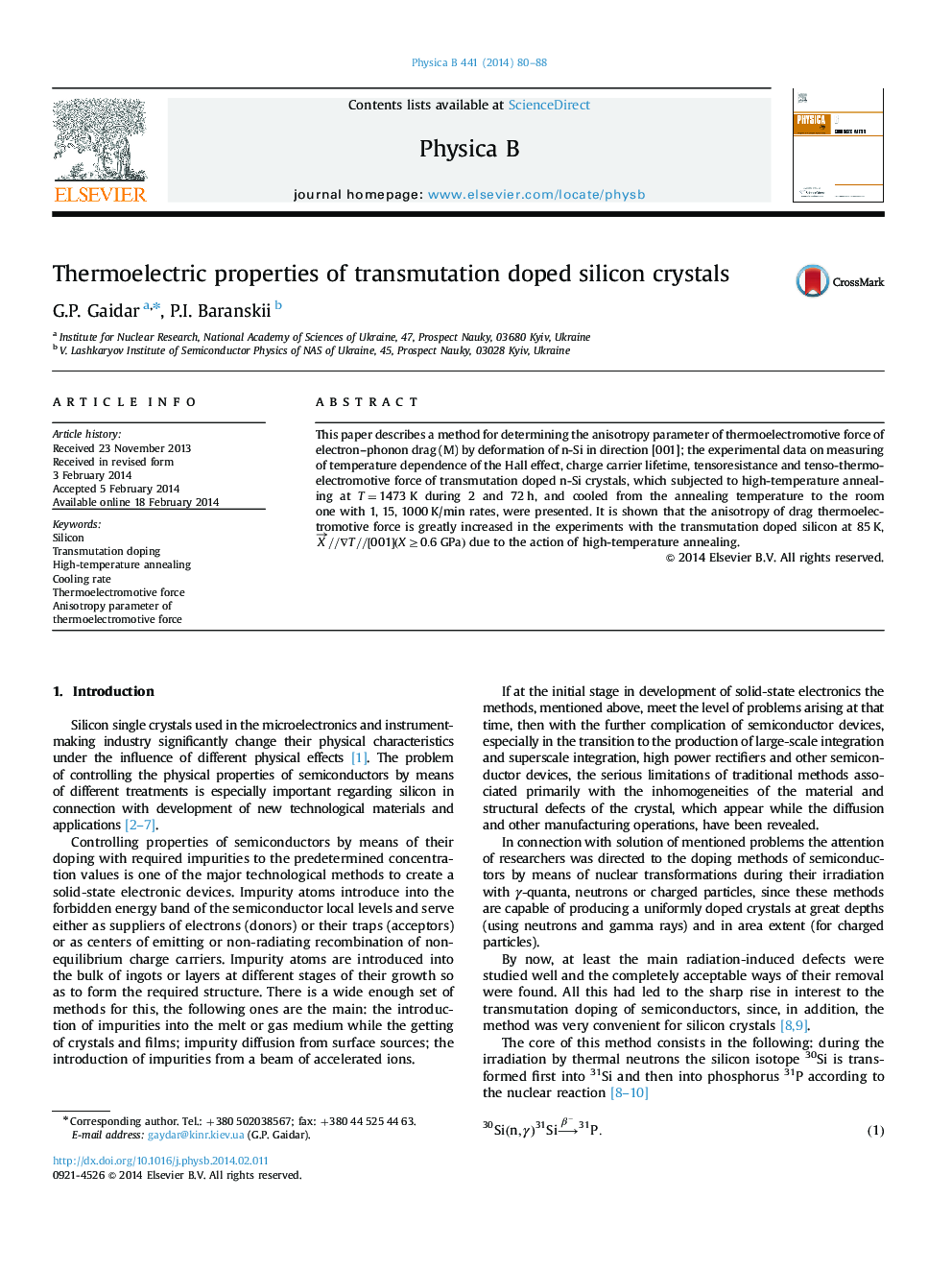 Thermoelectric properties of transmutation doped silicon crystals