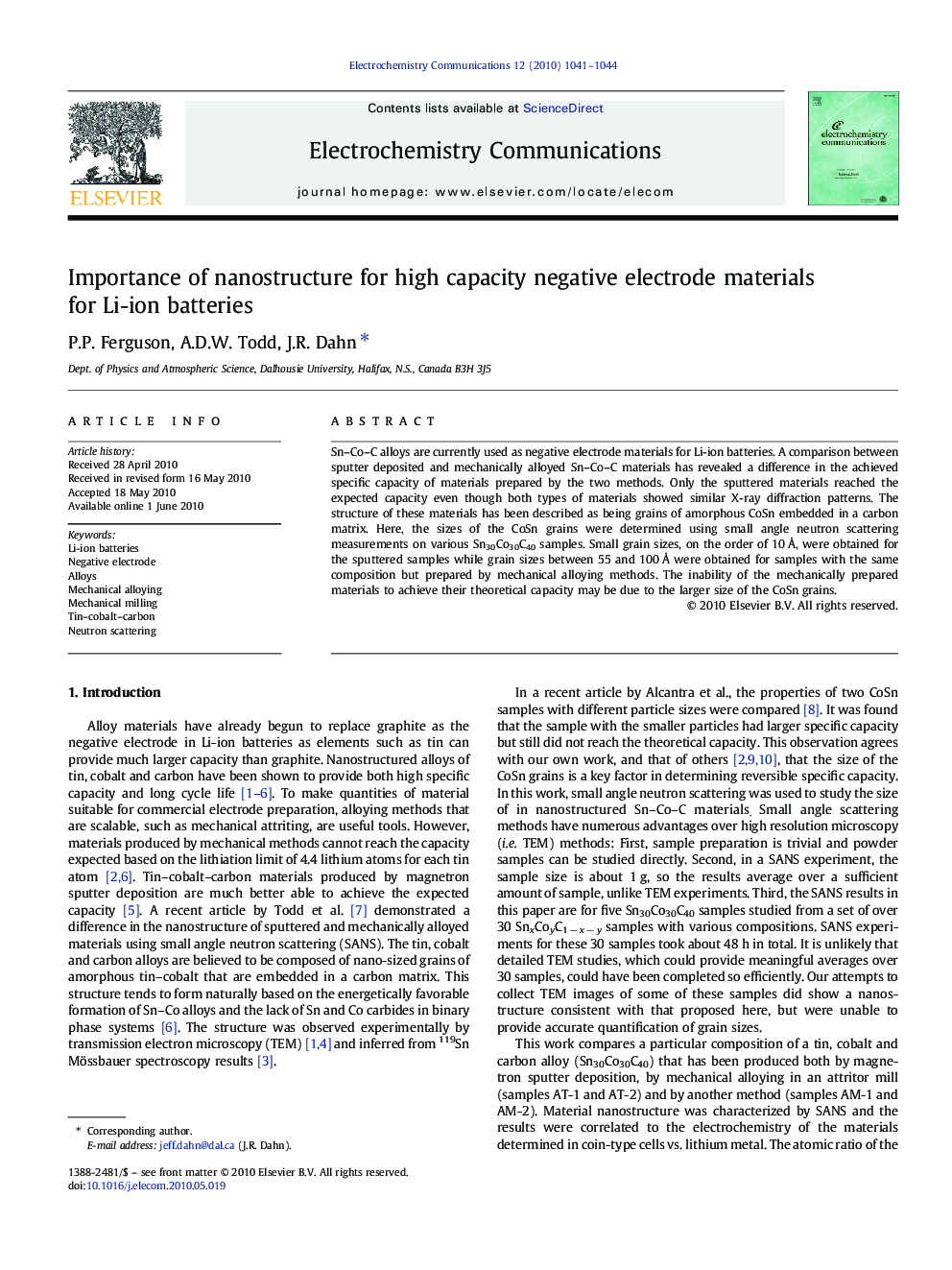 Importance of nanostructure for high capacity negative electrode materials for Li-ion batteries