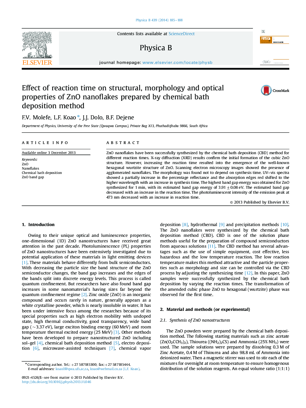 Effect of reaction time on structural, morphology and optical properties of ZnO nanoflakes prepared by chemical bath deposition method