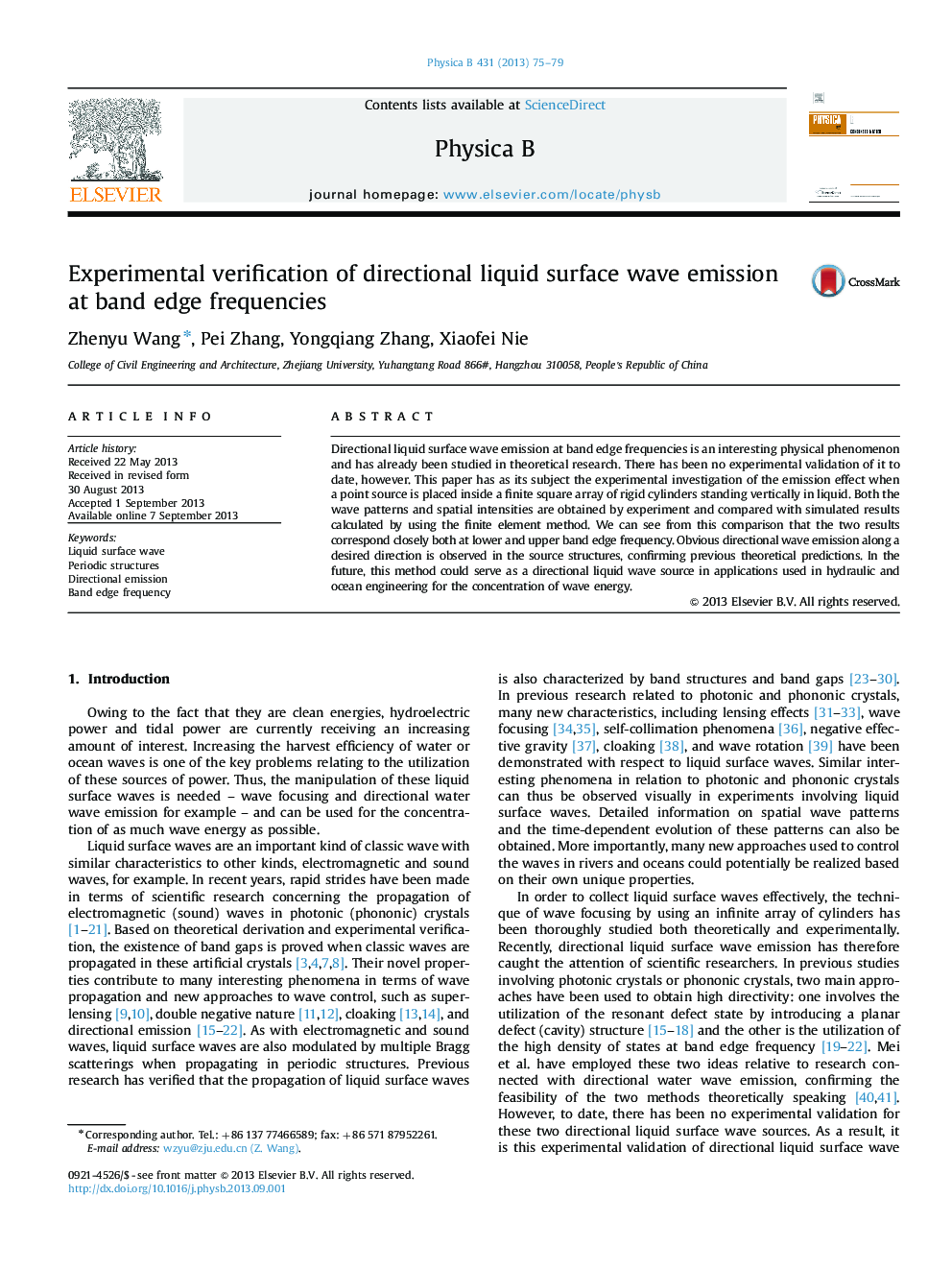 Experimental verification of directional liquid surface wave emission at band edge frequencies