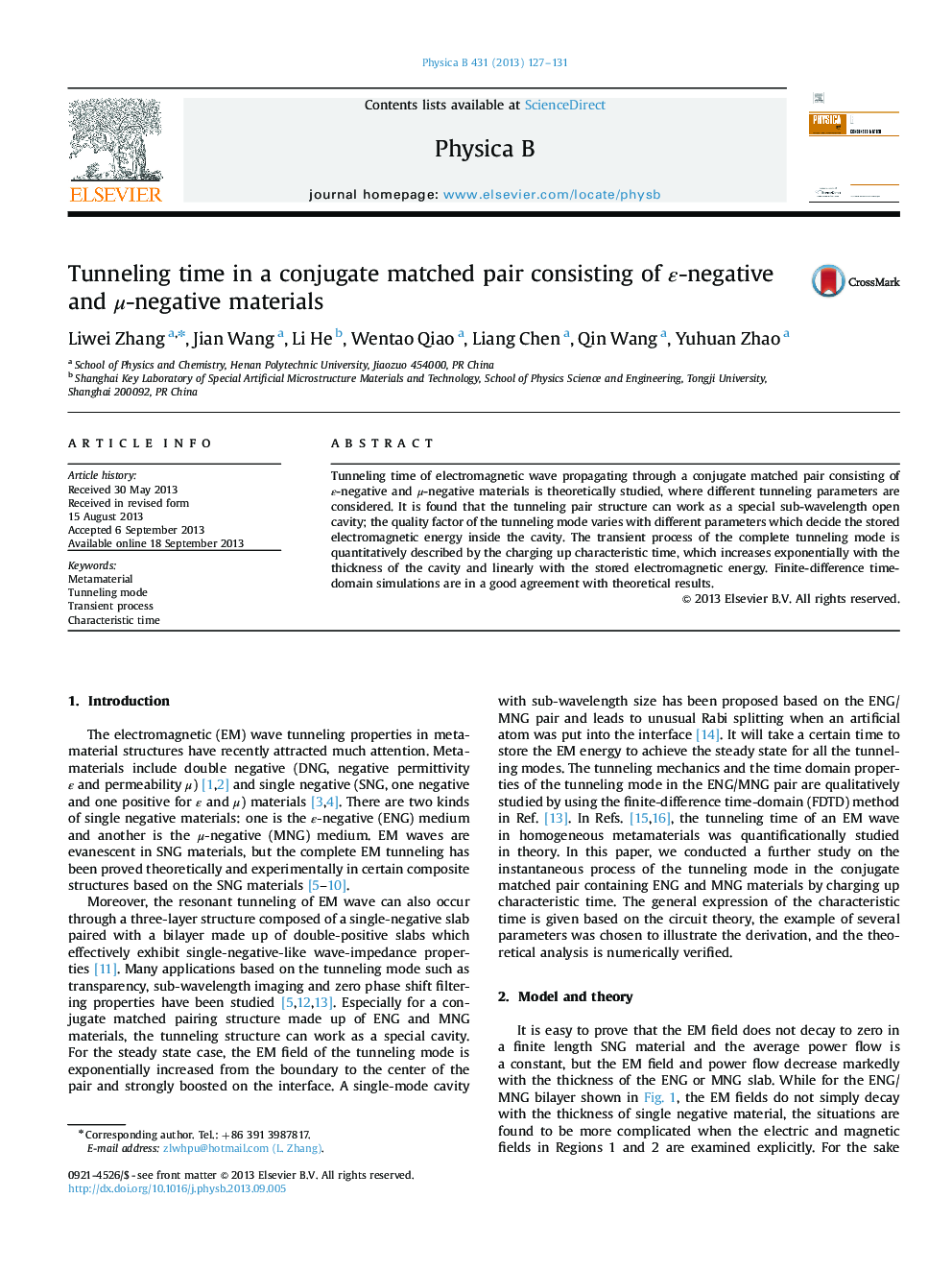 Tunneling time in a conjugate matched pair consisting of ε-negative and μ-negative materials