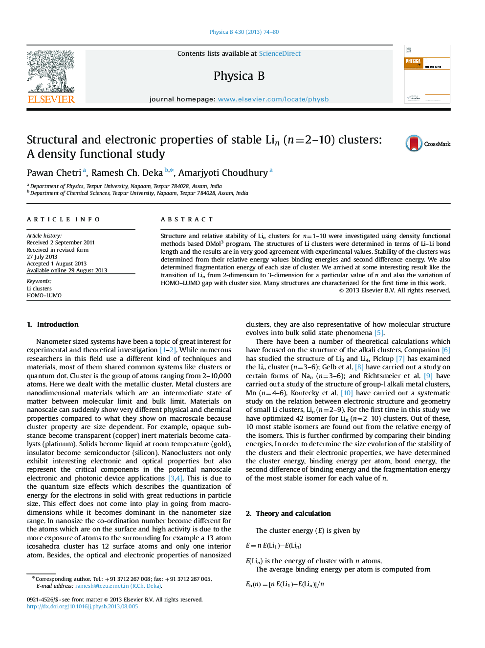 Structural and electronic properties of stable Lin (n=2–10) clusters: A density functional study