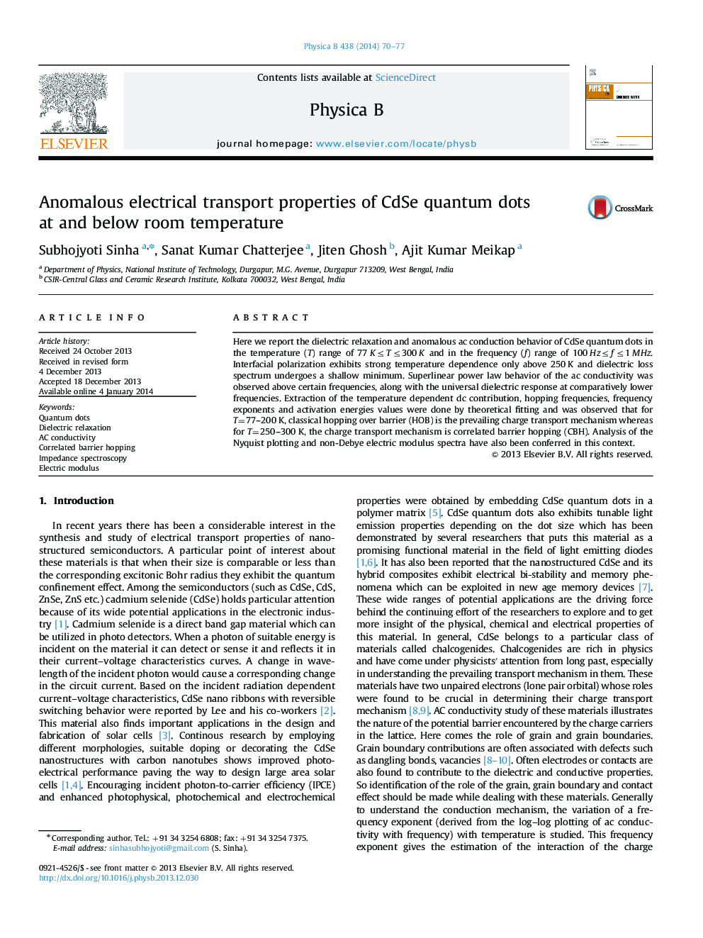 Anomalous electrical transport properties of CdSe quantum dots at and below room temperature