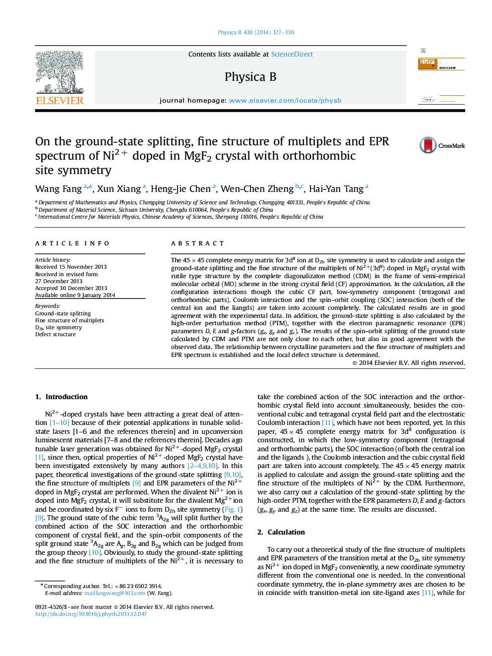 On the ground-state splitting, fine structure of multiplets and EPR spectrum of Ni2+ doped in MgF2 crystal with orthorhombic site symmetry