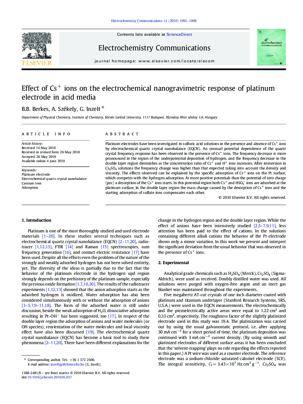 Effect of Cs+ ions on the electrochemical nanogravimetric response of platinum electrode in acid media