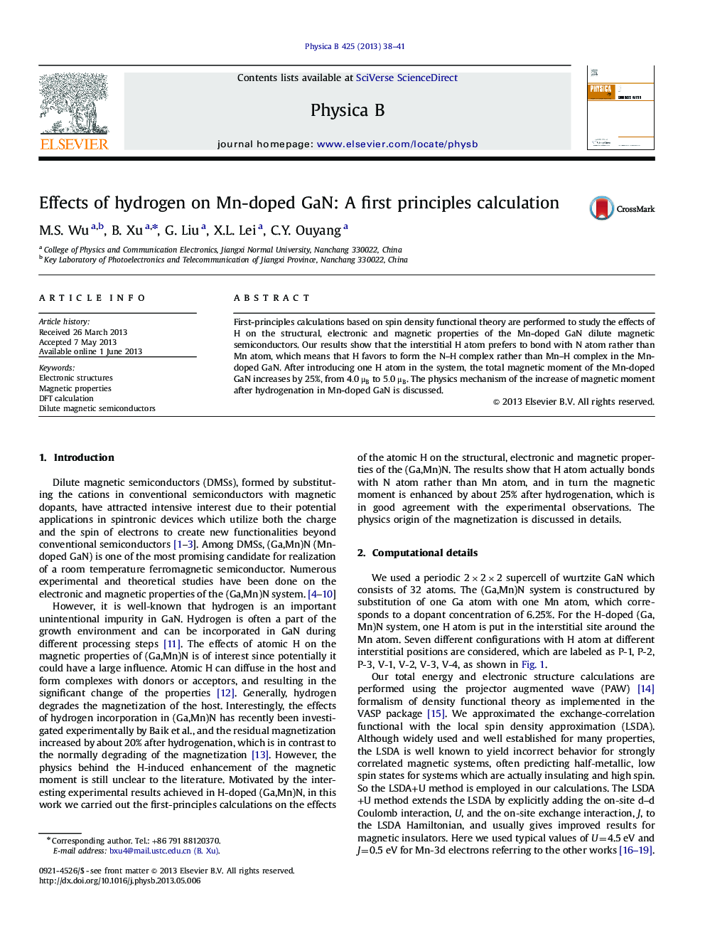 Effects of hydrogen on Mn-doped GaN: A first principles calculation