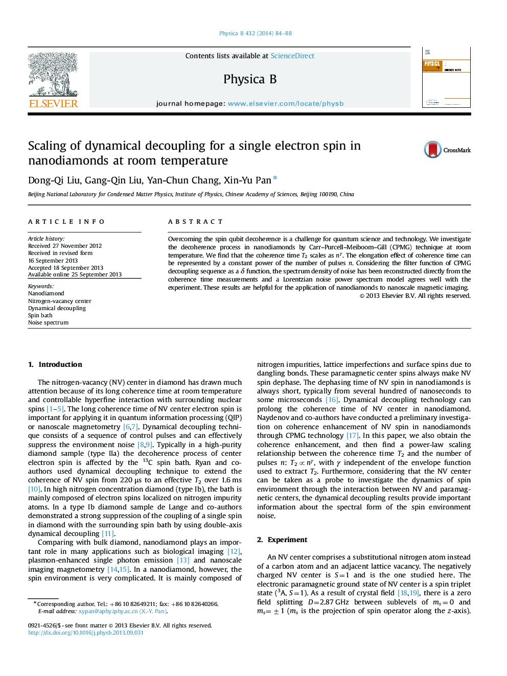 Scaling of dynamical decoupling for a single electron spin in nanodiamonds at room temperature