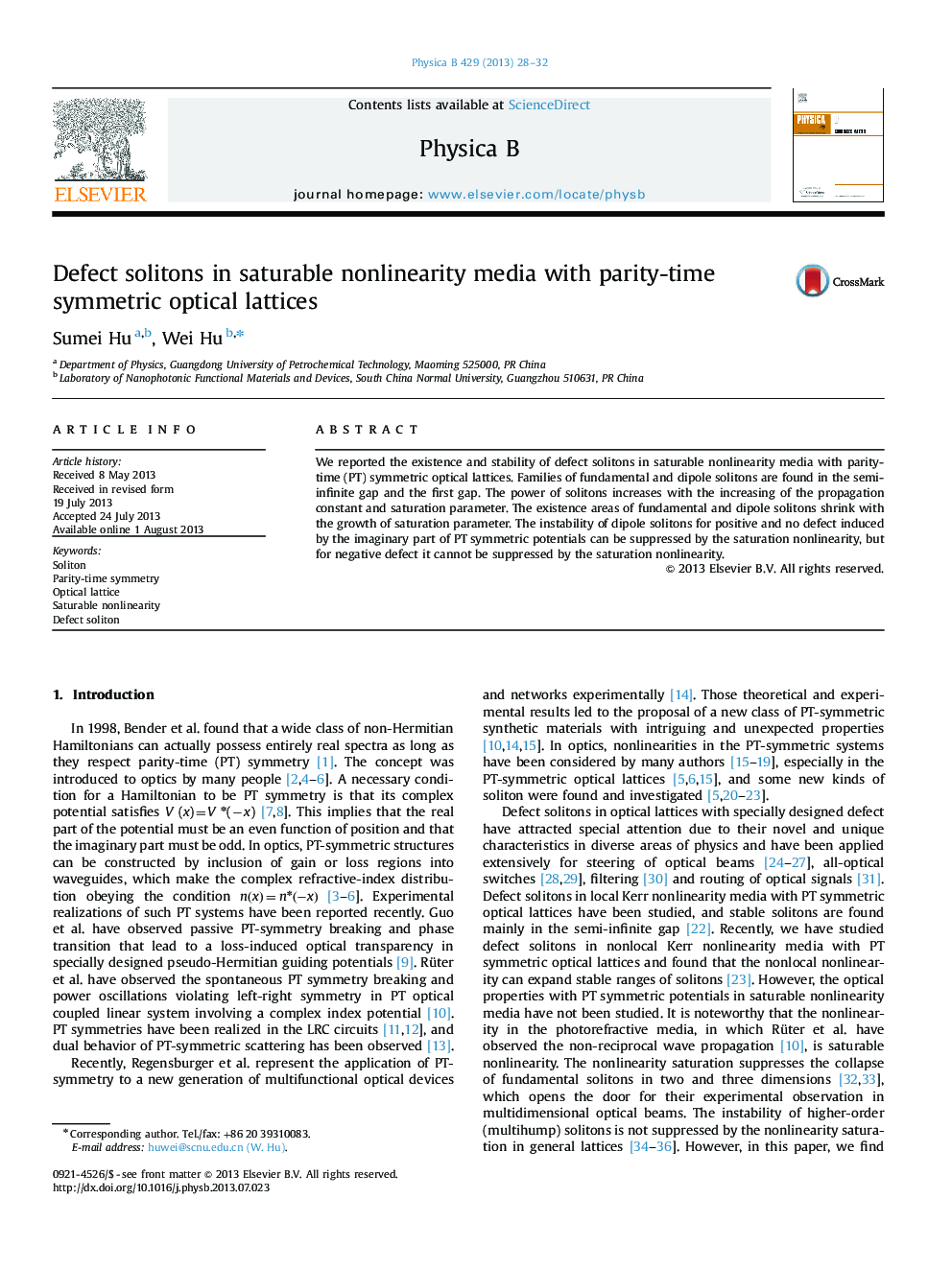 Defect solitons in saturable nonlinearity media with parity-time symmetric optical lattices