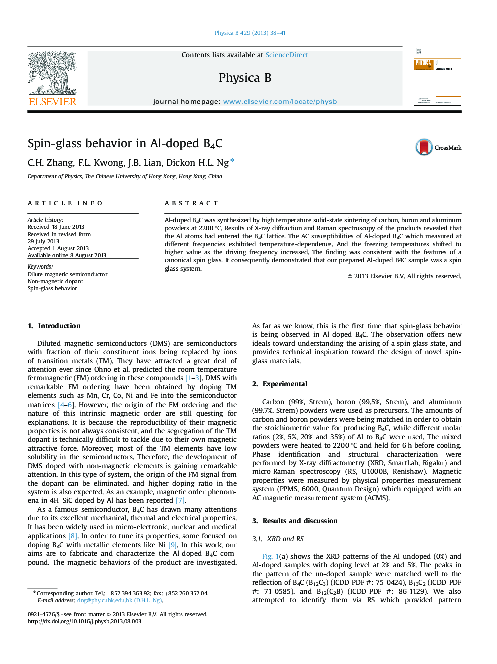 Spin-glass behavior in Al-doped B4C