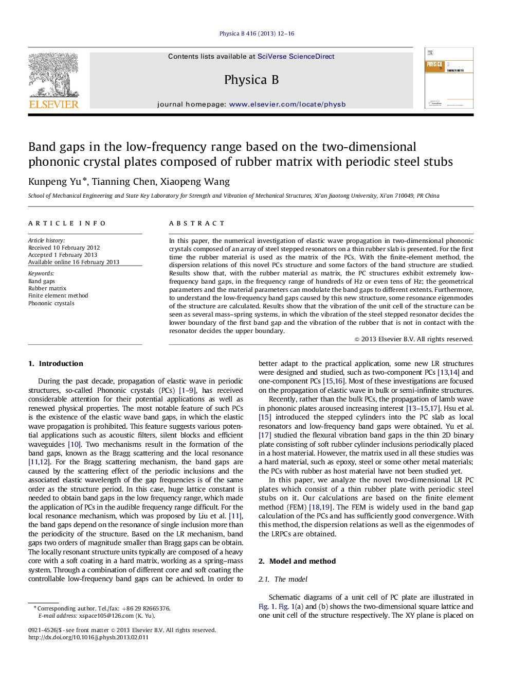 Band gaps in the low-frequency range based on the two-dimensional phononic crystal plates composed of rubber matrix with periodic steel stubs