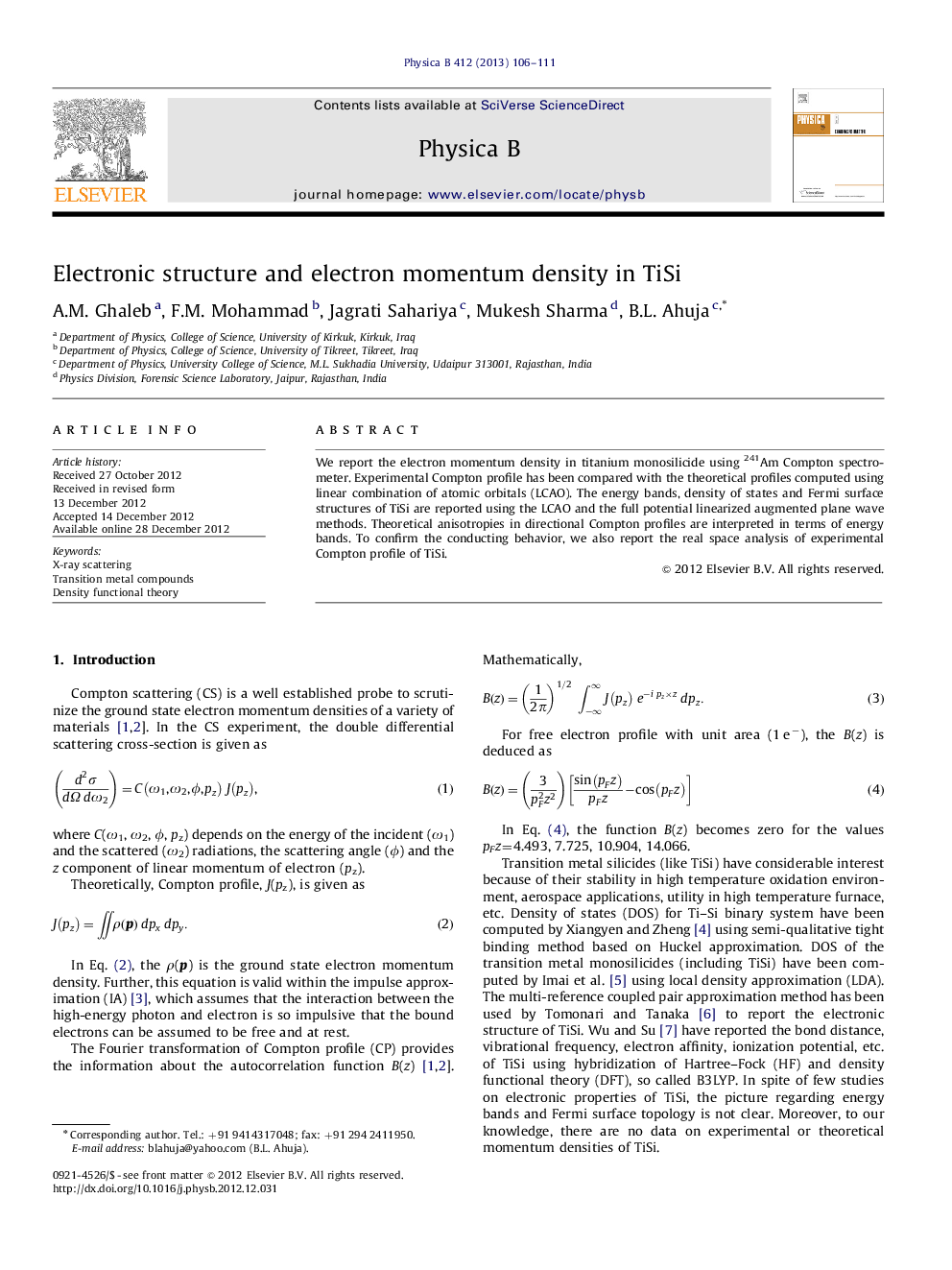 Electronic structure and electron momentum density in TiSi