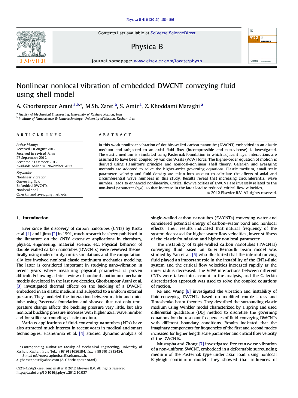 Nonlinear nonlocal vibration of embedded DWCNT conveying fluid using shell model