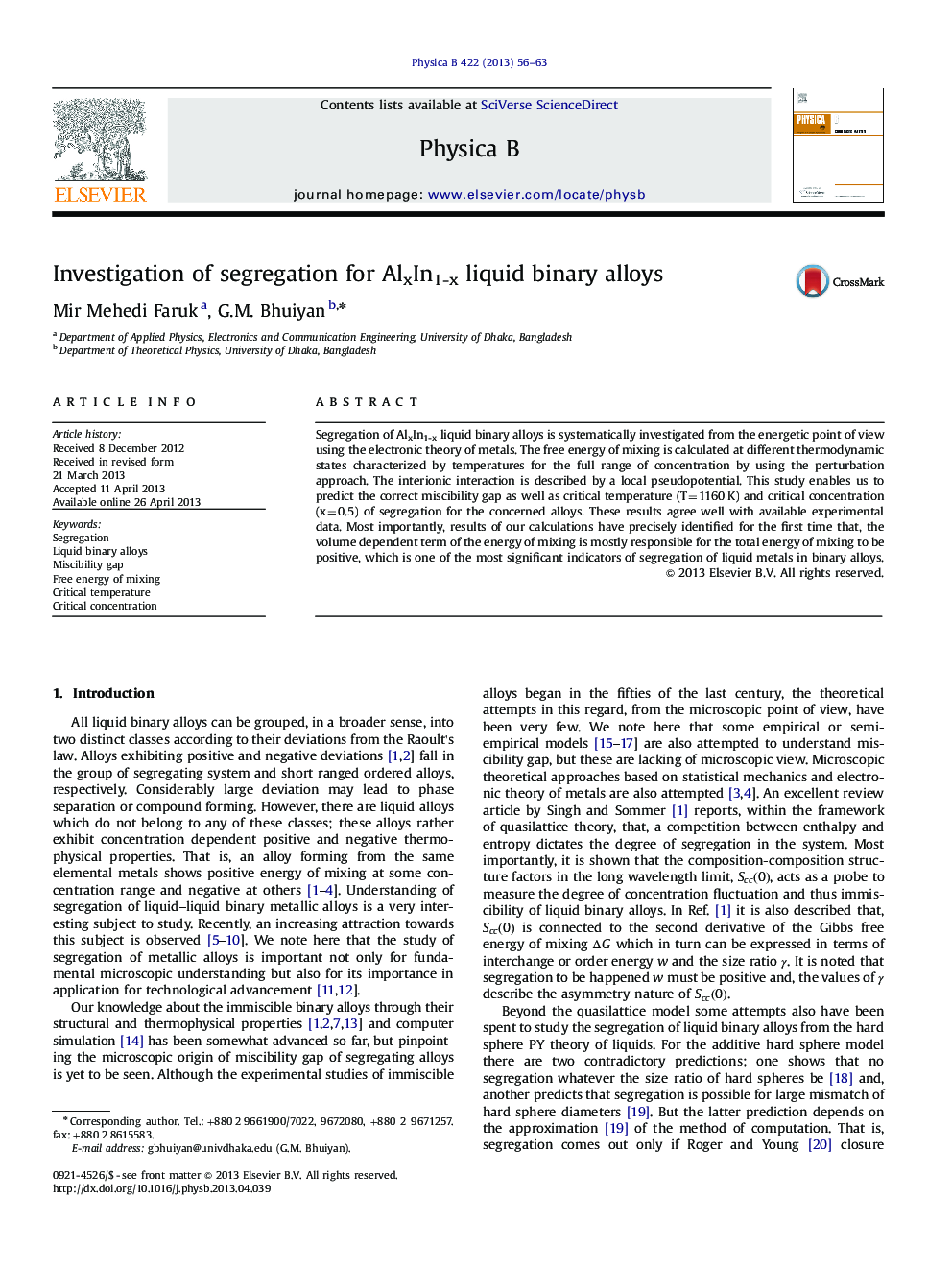 Investigation of segregation for AlxIn1-x liquid binary alloys