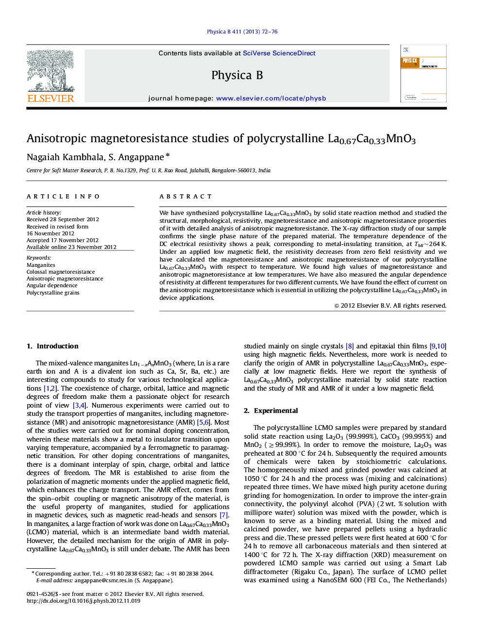 Anisotropic magnetoresistance studies of polycrystalline La0.67Ca0.33MnO3