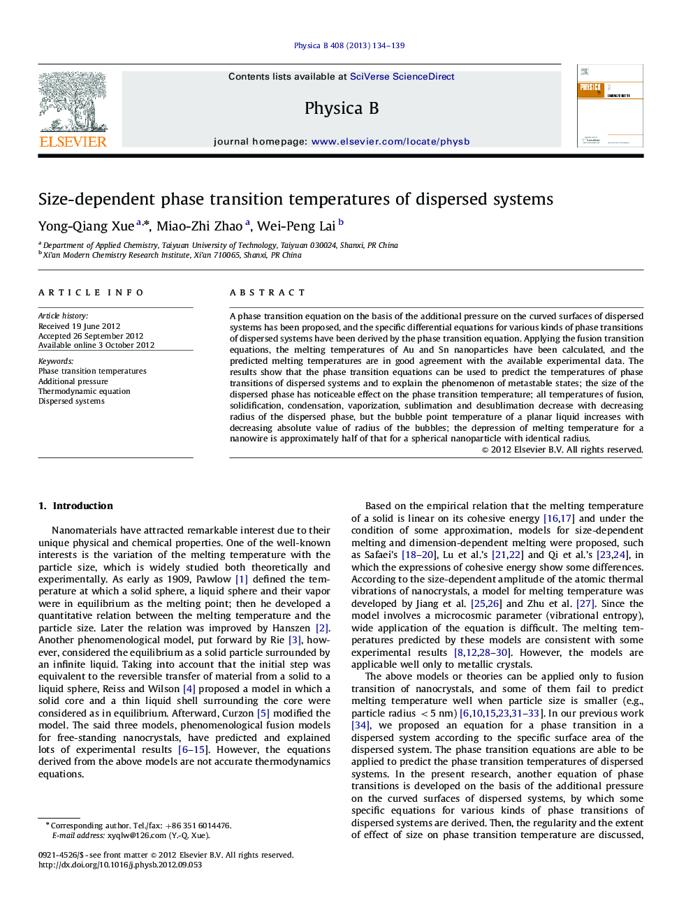 Size-dependent phase transition temperatures of dispersed systems