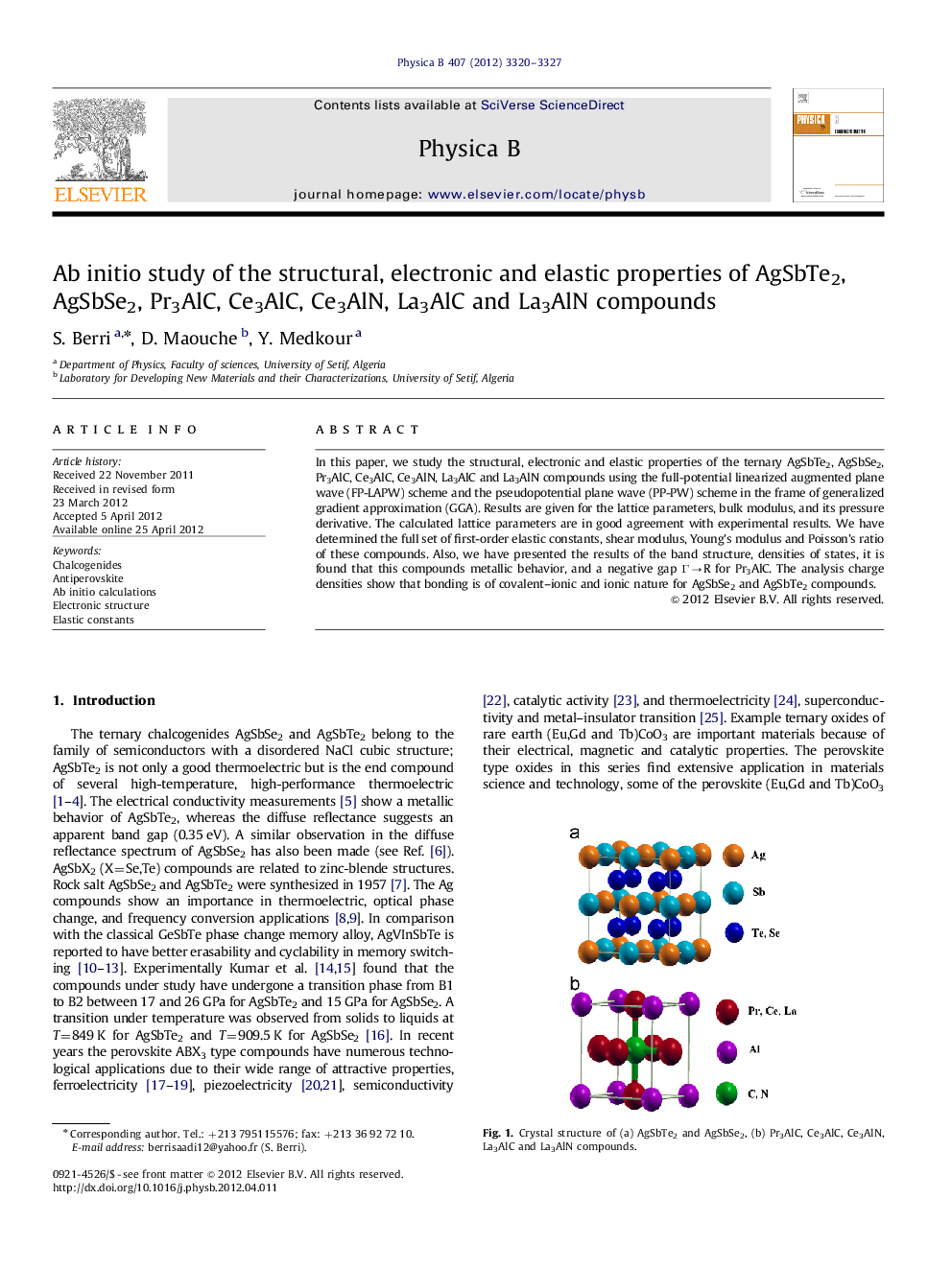 Ab initio study of the structural, electronic and elastic properties of AgSbTe2, AgSbSe2, Pr3AlC, Ce3AlC, Ce3AlN, La3AlC and La3AlN compounds