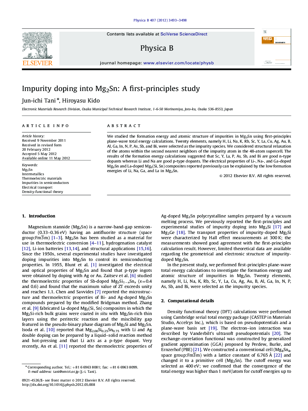 Impurity doping into Mg2Sn: A first-principles study