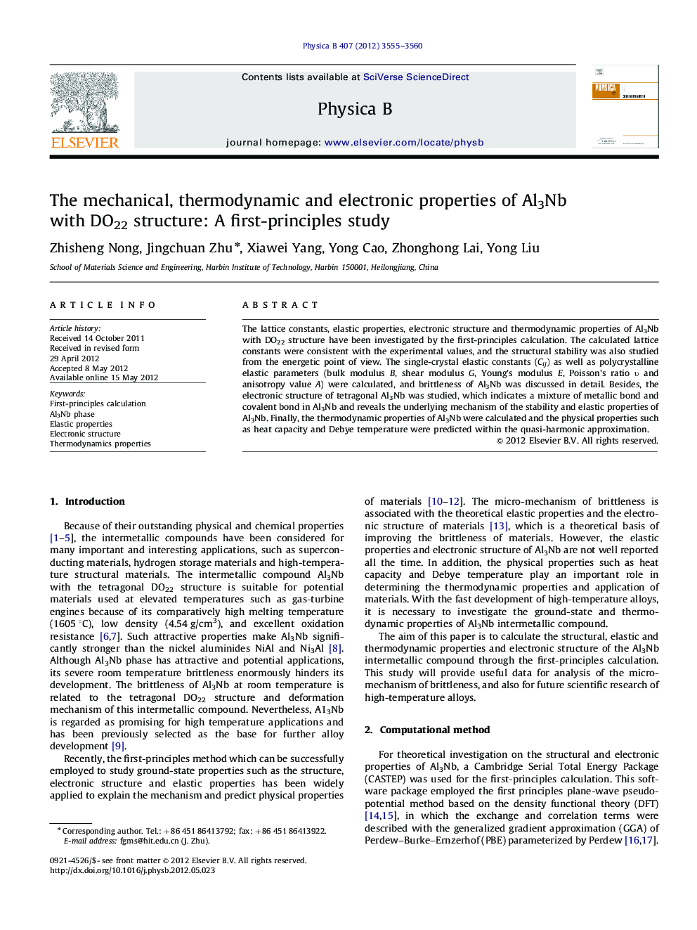 The mechanical, thermodynamic and electronic properties of Al3Nb with DO22 structure: A first-principles study