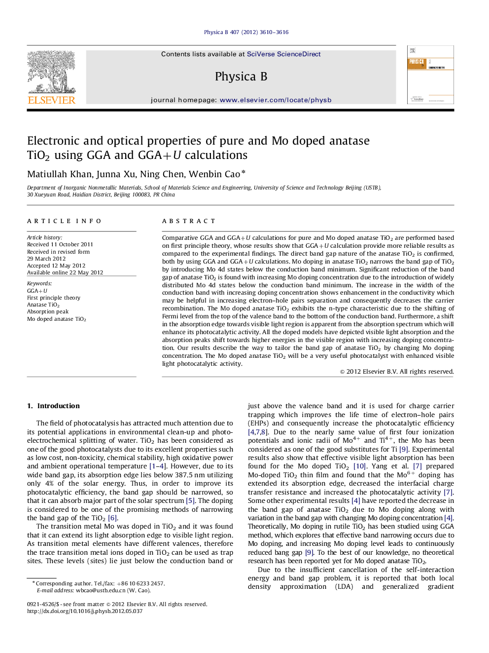 Electronic and optical properties of pure and Mo doped anatase TiO2 using GGA and GGA+U calculations