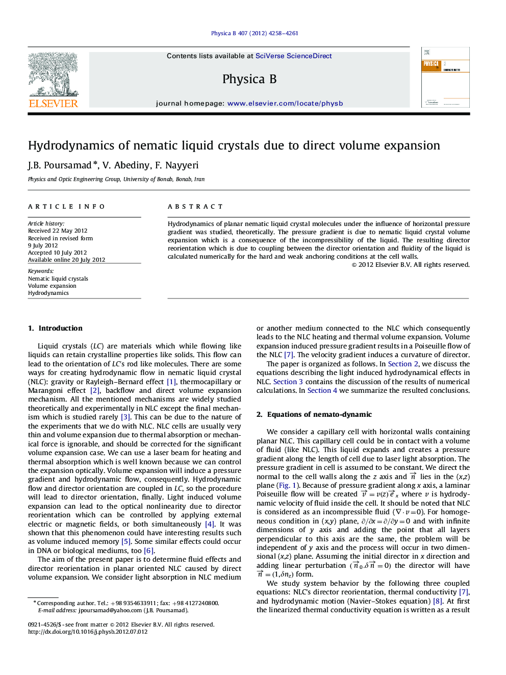 Hydrodynamics of nematic liquid crystals due to direct volume expansion