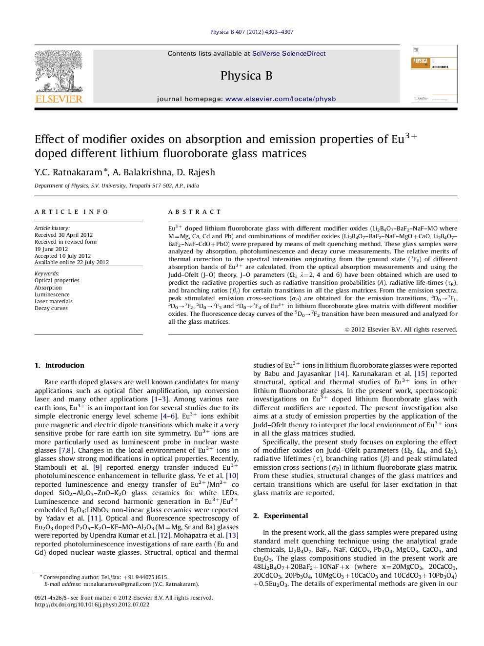 Effect of modifier oxides on absorption and emission properties of Eu3+ doped different lithium fluoroborate glass matrices